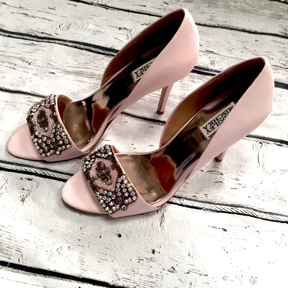 Badgley Mischka Alessandra Pink Jeweled Heels
